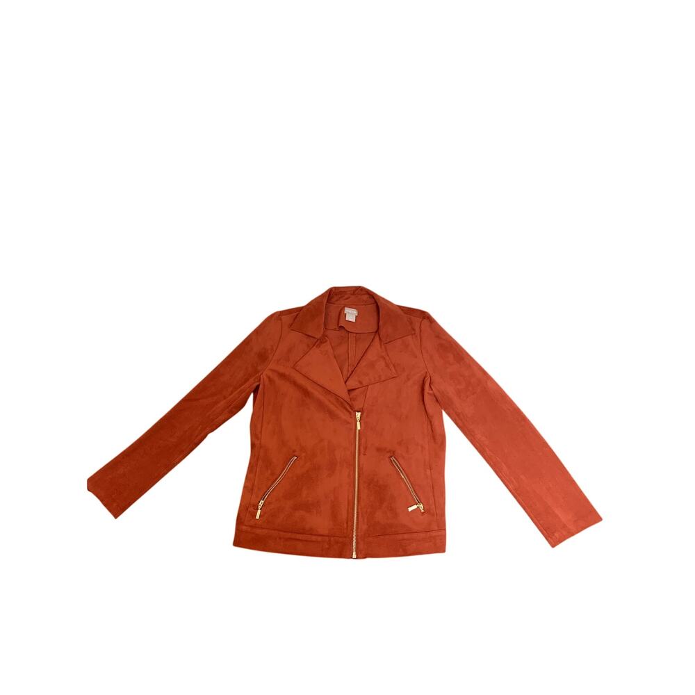 Chico's Moto Jacket Faux Suede Gold Hardware Orange Brown Women's Size 4/6